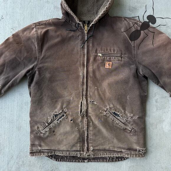 Vintage Y2K Carhartt J141 DKB brown DISTRESSED Sierra work wear jacket - Picture 3 of 11